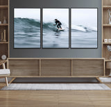 11693607-MGV-FC-60X30-3P_Black-Surfer on Wave Wall Art Canvas Print, Framed Ocean Adventure Art Picture Print, Motion Blur Water Perfect Coastal Adventure Decor