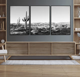 85205054-MGV-FC-60X30-3P_Black-Saguaro Cactus Wall Art Canvas Print, Framed Monochrome Landscape Art Picture Print, Scenic Arizona View Perfect Minimalist