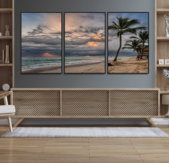 62574547-MGV-FC-60X30-3P_Black-Tropical Storm Wall Art Canvas Print, Framed Moody Beach Art Picture Print, Dramatic Sky Perfect Tropical Coastal Decor Artwork