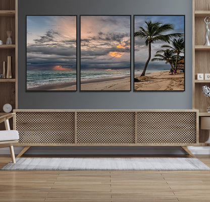 62574547-MGV-FC-60X30-3P_Black-Tropical Storm Wall Art Canvas Print, Framed Moody Beach Art Picture Print, Dramatic Sky Perfect Tropical Coastal Decor Artwork
