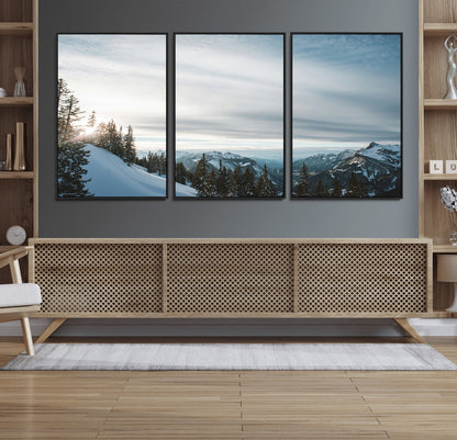 55564749-MGV-FC-60X30-3P_Black-Snowy Mountains Wall Art Canvas Print, Framed Alpine Landscape Art Picture Print, Frosty Peaks Perfect Nordic Minimalist Decor