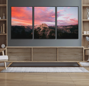 32786115-MGV-FC-60X30-3P_Black-Half Dome Wall Art Canvas Print, Framed Yosemite National Park Art Picture Print, Dramatic Sunset Perfect Adventurous Wilderness