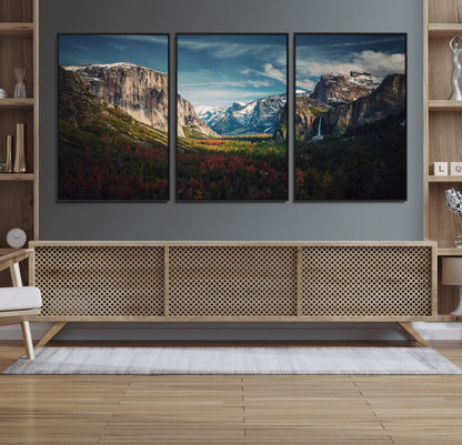 15244033-MGV-FC-60X30-3P_Black-Yosemite National Wall Art Canvas Print, Framed Mountain Landscape Art Picture Print, El Capitan Perfect Rustic Farmhouse Decor