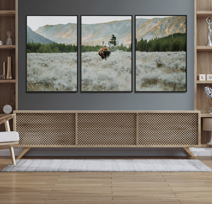 41674074-MGV-CV-36X24-Bison Wall Art – American Buffalo Wildlife Photography Canvas Print, Western Mountain Landscape Artwork Rustic Nature Decor for
