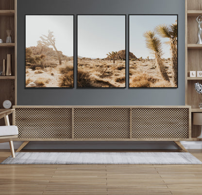 62783269-MGV-FC-60X30-3P_Black-Joshua Tree Wall Art – Desert Landscape Photography Canvas Print, Southwest Nature Artwork Rustic Home Decor for Living Room,