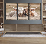 38651722-MGV-FC-60X30-3P_Black-Cow Wall Art – Rustic Longhorn Pair Canvas Print, Western Farmhouse Animal Painting, Country Ranch Decor for Living Room, Bedroom,