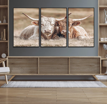 38651722-MGV-FC-60X30-3P_Black-Cow Wall Art – Rustic Longhorn Pair Canvas Print, Western Farmhouse Animal Painting, Country Ranch Decor for Living Room, Bedroom,