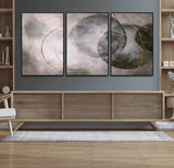 20066876-MGV-FC-60X30-3P_Black-Neutral Abstract Circle Wall Art – Modern Gray Beige Gold Canvas Print, Minimalist Geometric Painting for Bedroom, Living Room,