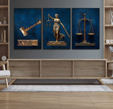 91629053-MGV-FC-60X30-3P_Black-Lady Justice Wall Art – Golden Gavel and Scales Canvas Print, Elegant Legal Office Decor for Lawyers, Judges, Courtroom or Study