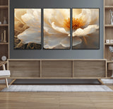 29539087-MGV-FC-60X30-3P_Black-Floral Wall Art – Elegant White and Gold Bloom Canvas Print, Romantic Modern Flower Artwork for Bedroom, Living Room, or Office