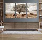 87590224-MGV-FC-60X30-3P_Black-Longhorn Cattle Wall Art – Rustic Western Landscape Canvas Print, Texas Farmhouse Prairie Scene for Living Room, Office, or Ranch