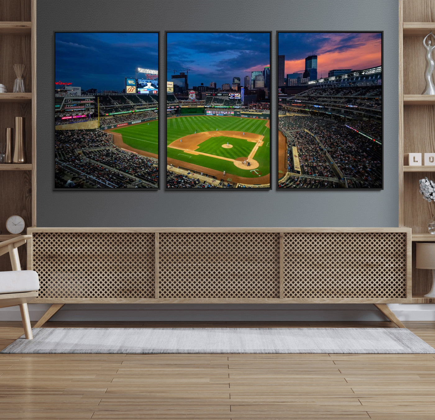 68222753-MGV-CV-36X24-Baseball Stadium Wall Art – Panoramic Night Game Canvas Print, Sports Decor for Man Cave, Office, Bar, or Living Room