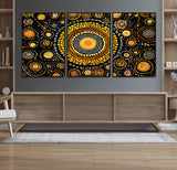 45478523-MGV-FC-60X30-3P_Black-Abstract Circle Wall Art – Bold Black and Gold Dot Painting Canvas Print, Modern Geometric Mandala Style Decor for Living Room or