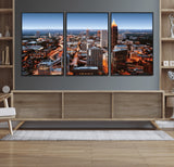 25096967-MGV-FC-60X30-3P_Black-Atlanta Skyline Wall Art – Vibrant Cityscape Canvas Print, Modern Night Lights Urban Decor for Office, Living Room, or Apartment