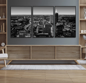 46578567-MGV-CV-36X24-Atlanta Skyline Wall Art – Black and White Cityscape Canvas Print, Modern Urban Night Decor for Office, Living Room, or Apartment