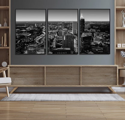46578567-MGV-CV-36X24-Atlanta Skyline Wall Art – Black and White Cityscape Canvas Print, Modern Urban Night Decor for Office, Living Room, or Apartment