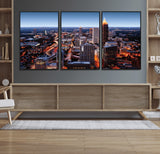 81886632-MGV-FC-60X30-3P_Black-Atlanta Skyline Wall Art – Vibrant City Lights Canvas Print, Modern Urban Cityscape Decor for Living Room, Office, or Apartment