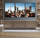 23859158-MGV-FC-60X30-3P_Black-Atlanta Skyline Wall Art – Modern Cityscape Canvas Print with Night Lights and Traffic Trails, Urban Decor for Office, Apartment,