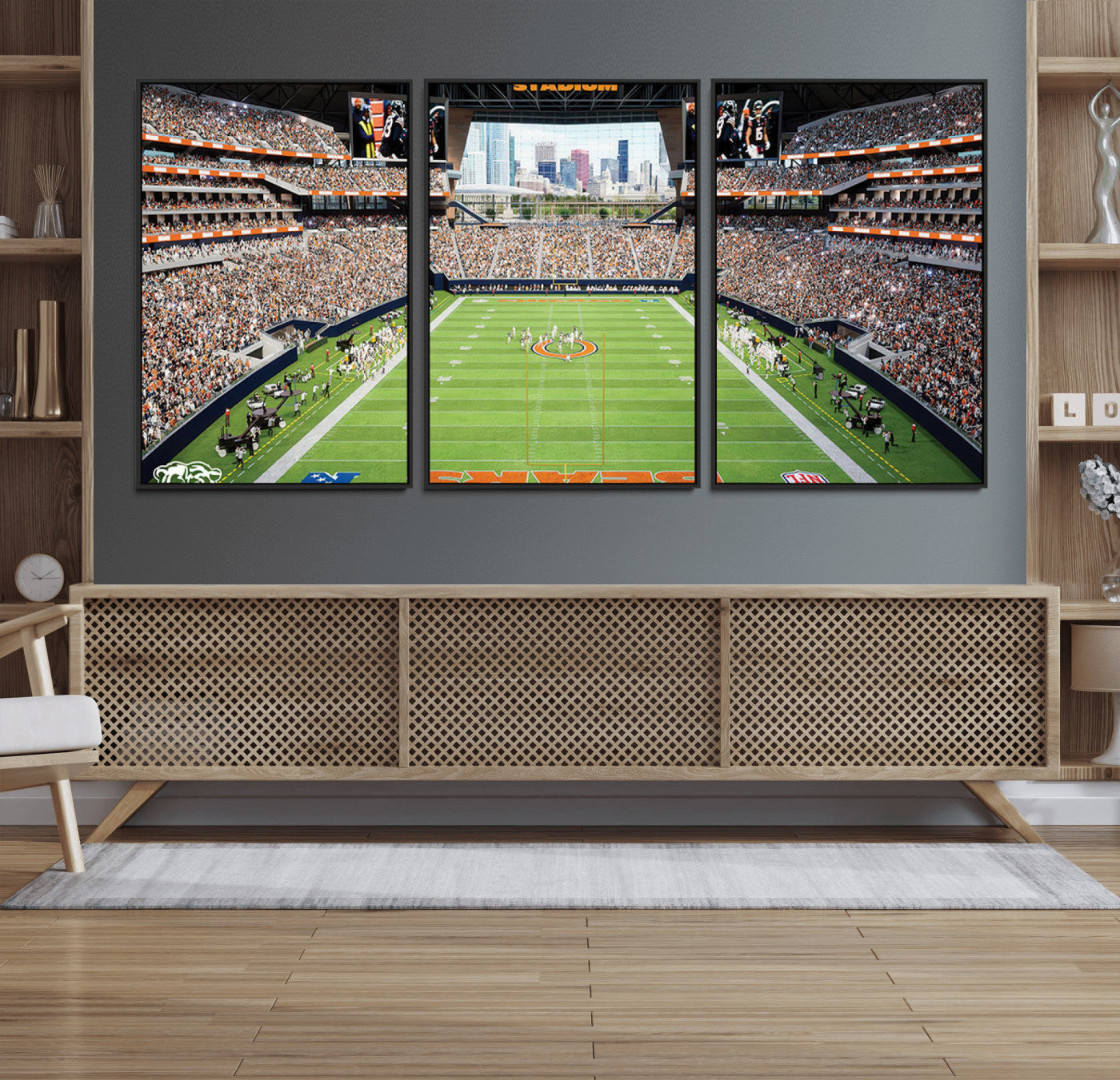 76935553-MGV-FC-60X30-3P_Black-Football Stadium Wall Art – Panoramic Game Day Canvas Print, Sports Decor for Man Cave, Office, Bar, or Living Room