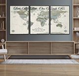 10693204-MGV-FC-60X30-3P_Black-Little By Little One Travels Far Tolkien Quote Blue Green World Map Adventure Wall Art Canvas Print Rustic Wanderlust Travel Decor
