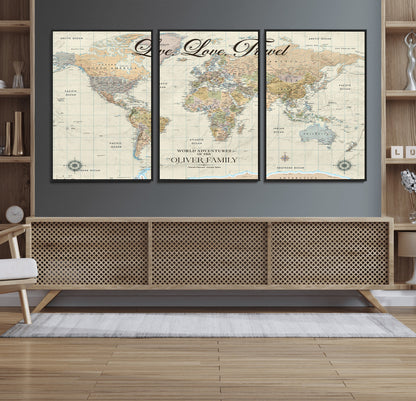 19479008-MGV-CV-36X24-Live Love Travel Wall Art – Detailed World Map Canvas Print, Adventure Decor for Living Room, Office or Bedroom, Travel Gift for