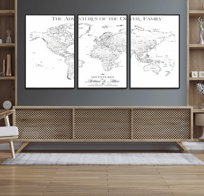 21029247-MGV-CV-36X24-Minimalist World Map Wall Art – Black and White Travel Adventure Print, Modern Family Travel Map Decor for Living Room, Bedroom,