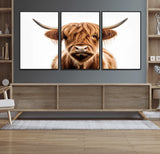 637908607-MGV-FC-93X47-3P_Black-Highland Cow Wall Art Print – Rustic Farmhouse Animal Portrait, Scottish Highland Cattle Canvas, Modern Country Wall Decor for