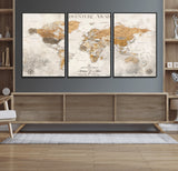99422096-MGV-FC-60X30-3P_Black-Adventure Awaits World Map Wall Art – Neutral Beige Canvas Print, Modern Travel Inspired Wall Decor for Living Room, Bedroom or