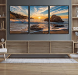 85659923-MGV-CV-36X24-Ocean Sunset Wall Art – Dramatic Seascape Canvas Print with Cliffs, Crashing Waves and Golden Sky, Bold Coastal Photography for