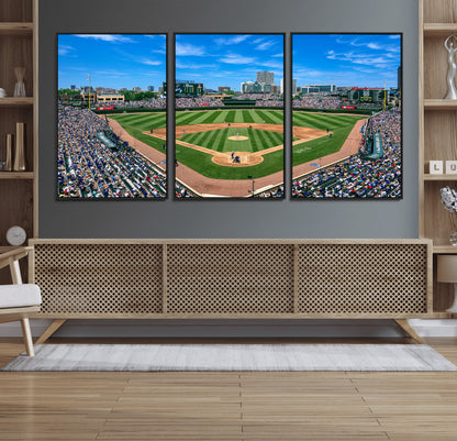 35800083-MGV-CV-36X24-Wrigley Field Baseball Stadium Canvas Wall Art – Packed Crowd Sports Stadium Print, City Skyline Baseball Field Canvas for Game