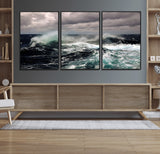 38622353-MGV-FC-60X30-3P_Black-Ocean Wave Wall Art – Dramatic Seascape Canvas Print with Stormy Sky and Crashing Sea, Bold Coastal Photography for Living Room,
