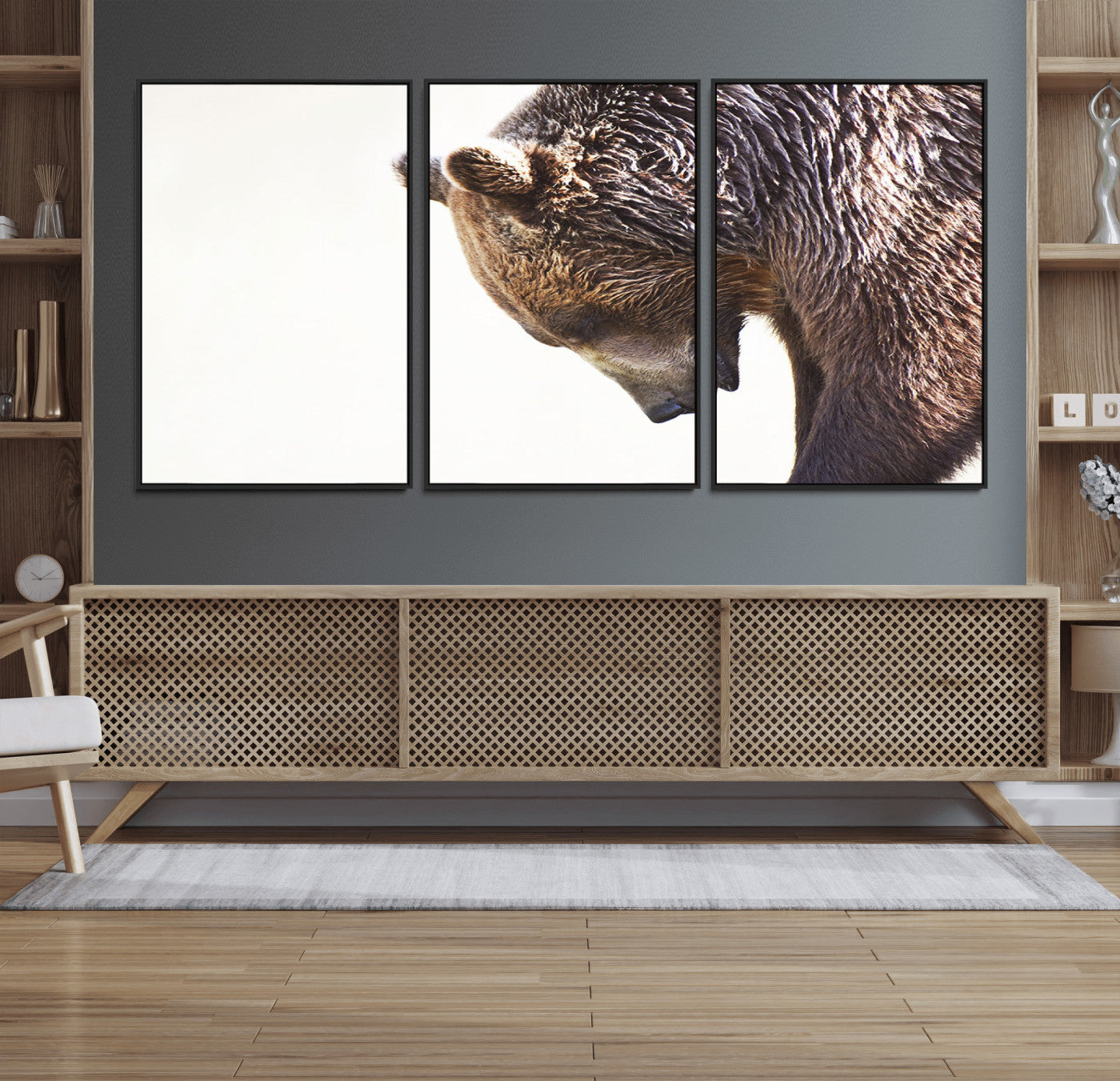 14405507-MGV-CV-36X24-Bear Wall Art – Wildlife Canvas Print with Rustic Animal Portrait and Minimalist Background, Nature Inspired Photography for