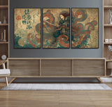 98593115-MGV-CV-36X24-Tsukioka Yoshitoshi Samurai Wall Art Print, Japanese Katana Warrior Canvas Wall Art, Octopus Sea Monster Canvas Print,