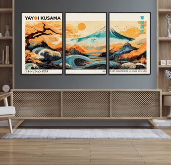 94085549-MGV-FC-60X30-3P_Black-Japanese Wave and Mountain Wall Art – Panoramic Abstract Landscape Canvas Print, Asian Inspired Nature Decor for Living Room,