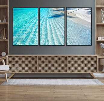 68127042-MGV-CV-36X24-Beach Wall Art – Tropical Ocean Canvas Print, Clear Water and White Sand Photography Decor for Bedroom, Living Room, Office,