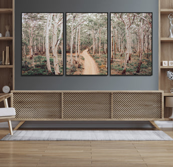 24760563-MGV-FC-60X30-3P_Black-Forest Wall Art – Tranquil Woodland Path Canvas Print, Scenic Nature Photography Decor for Bedroom, Living Room, Office, Cabin or