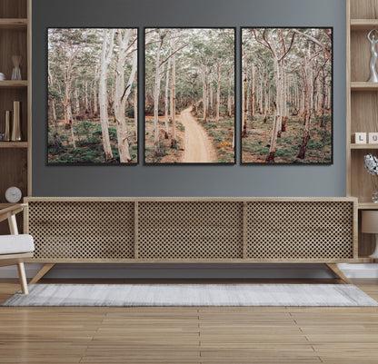 24760563-MGV-FC-60X30-3P_Black-Forest Wall Art – Tranquil Woodland Path Canvas Print, Scenic Nature Photography Decor for Bedroom, Living Room, Office, Cabin or