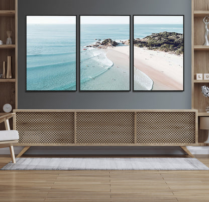 79395467-MGV-FC-60X30-3P_Black-Coastal Wall Art – Aerial Beach Canvas Print, Ocean Waves and Sandy Shore Photography Decor for Bedroom, Living Room, Office,