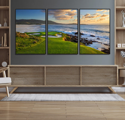 67486665-MGV-CV-36X24-Golf Course Wall Art – Pebble Beach Oceanfront Canvas Print, Coastal Fairway Photography Sports Decor for Living Room, Office, Man