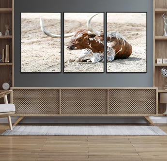 89096667-MGV-CV-36X24-Texas Longhorn Wall Art – Rustic Western Canvas Print, Cattle Photography Decor for Ranch House, Living Room, Office, Man Cave