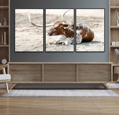 89096667-MGV-CV-36X24-Texas Longhorn Wall Art – Rustic Western Canvas Print, Cattle Photography Decor for Ranch House, Living Room, Office, Man Cave