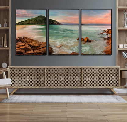 53831025-MGV-FC-60X30-3P_Black-Coastal Landscape Wall Art – Tropical Beach Ocean Canvas Print, Sunset Mountain View Photography Decor for Living Room, Bedroom,