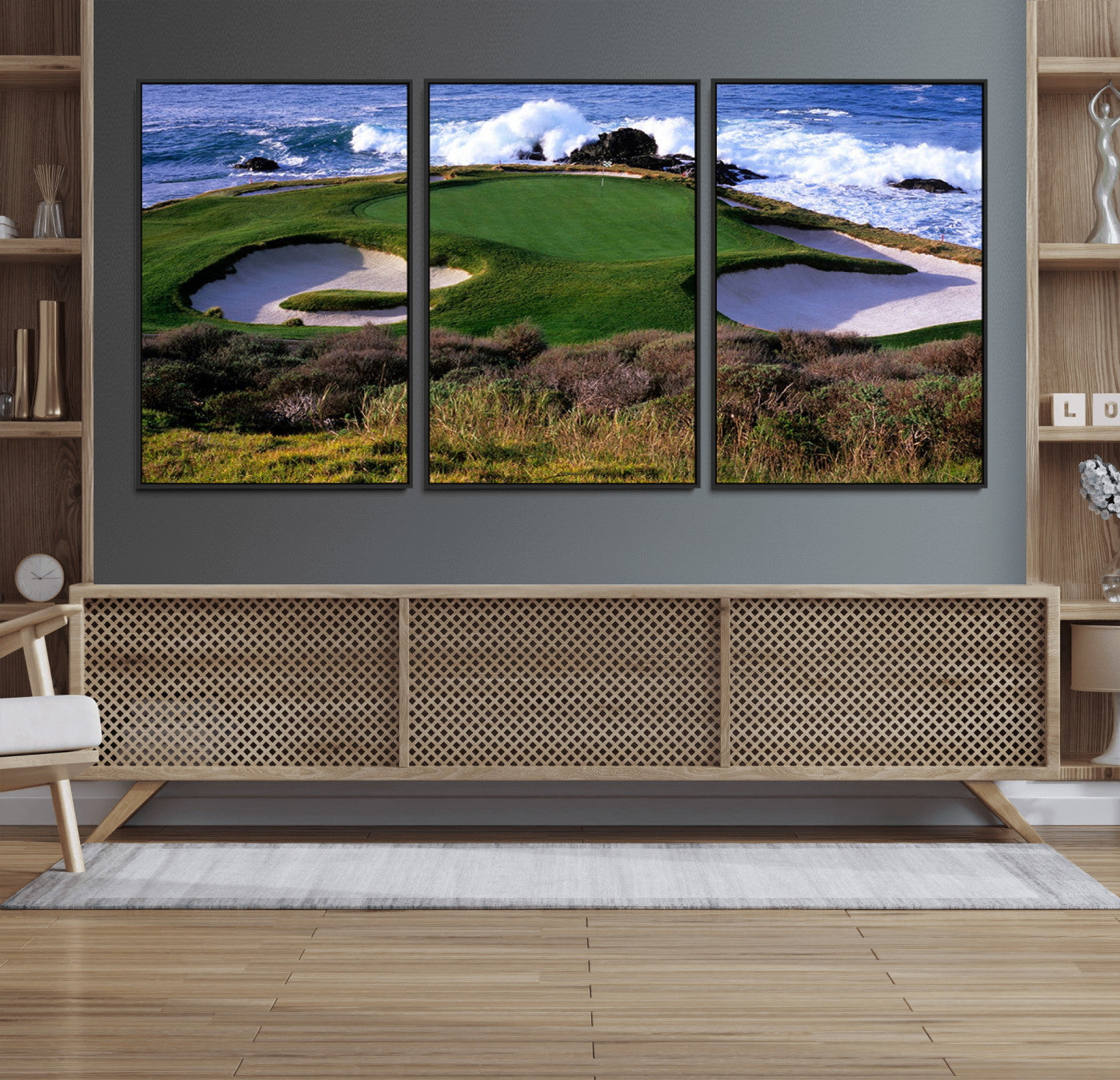 22776914-MGV-FC-60X30-3P_Black-Golf Course Wall Art – Oceanfront Green Canvas Print, Coastal Pebble Beach Photography Sports Decor for Living Room, Office, Man
