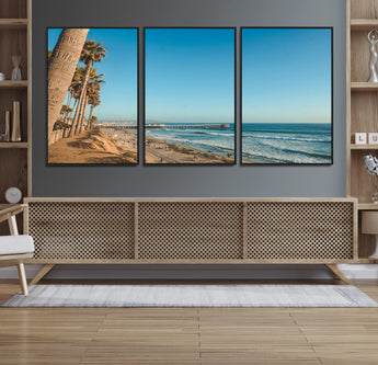 92568259-MGV-FC-60X30-3P_Black-California Beach Wall Art – Palm Tree Pier Canvas Print, Coastal Ocean Photography Seaside Decor for Living Room, Bedroom, Office,