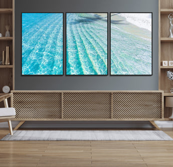 17528159-MGV-FC-60X30-3P_Black-Tropical Ocean Wall Art – Turquoise Water Canvas Print, Crystal Clear Beach Waves Photography Coastal Decor for Living Room,