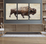 54810031-MGV-FC-60X30-3P_Black-Western Wall Art – Snow Covered Bison Canvas Print, Rustic Wildlife Photography Decor for Bedroom, Living Room, Office, Lodge,