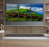13644055-MGV-FC-60X30-3P_Black-Golf Wall Art – Oceanfront Green Canvas Print, Scenic Coastal Course Photography Decor for Bedroom, Living Room, Office, Sports