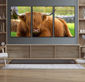 68411138-MGV-FC-60X30-3P_Black-Farmhouse Wall Art – Highland Cow Canvas Print, Rustic Country Cattle Photography Decor for Bedroom, Living Room, Office, Ranch,