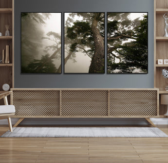 87969493-MGV-CV-36X24-Forest Wall Art – Misty Tall Trees Canvas Print, Dramatic Woodland Photography Decor for Bedroom, Living Room, Office, Cabin,