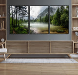 93123937-MGV-FC-60X30-3P_Black-Landscape Wall Art – Misty Mountain Lake Canvas Print, Tranquil Forest and Waterfall Photography Decor for Bedroom, Living Room,